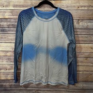L.L. Bean Blue Gray Swim Rash Guard Size Large Stripe Tie Dye C3